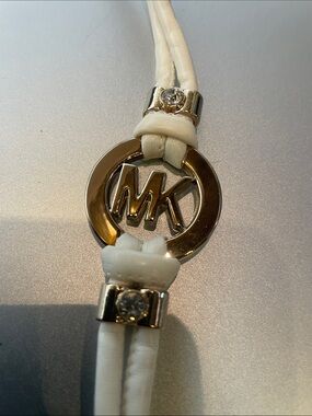 White & Gold with initials faux Leather Bracelet Diamond accents also on front